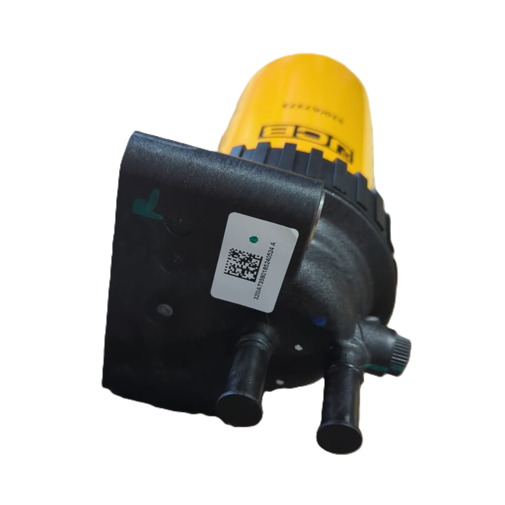 Top view of JCB Genuine 320/A7358 Fuel Filter Assembly (HDR-P-0-M-2V-02HE-252-116) – showing ports and housing details for JCB machines.